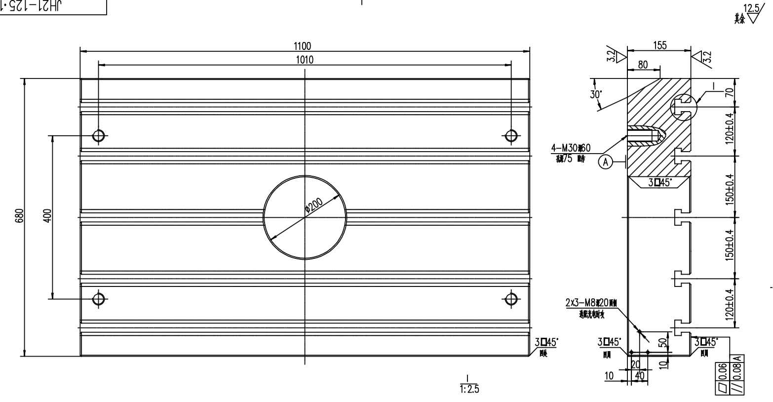 bolster drawing of 125t press JH21-125 press Table drawing
